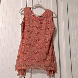 Sleeveless blouse with lace overlay